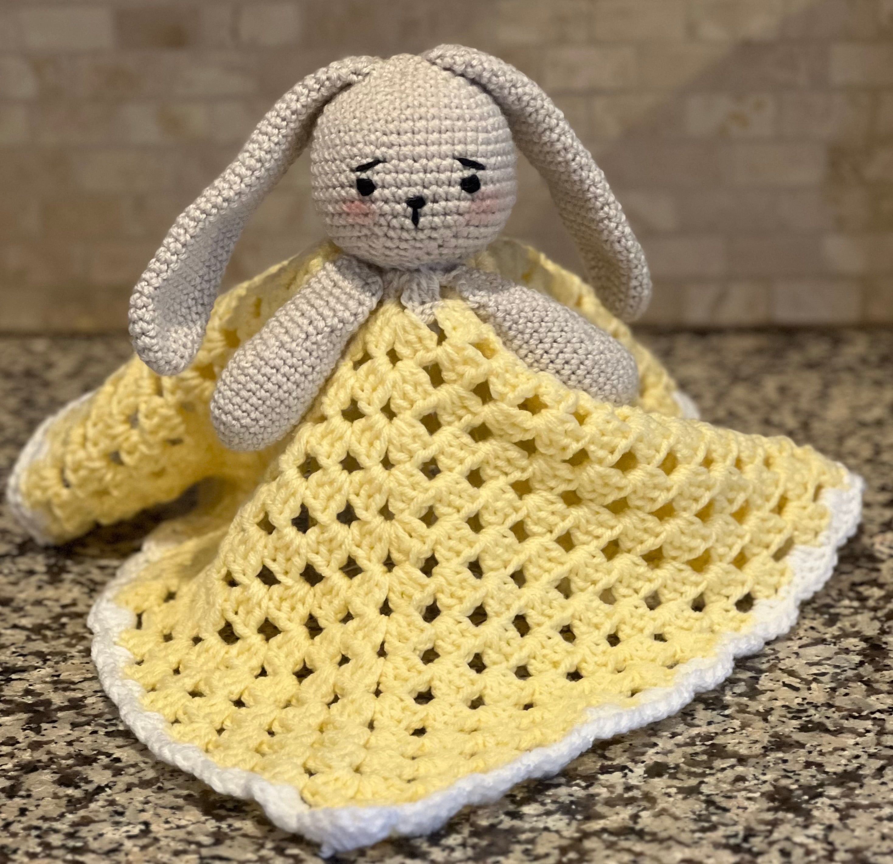 Handmade Crochet Bunny Lovey - Soft Yellow Baby Comfort Blanket