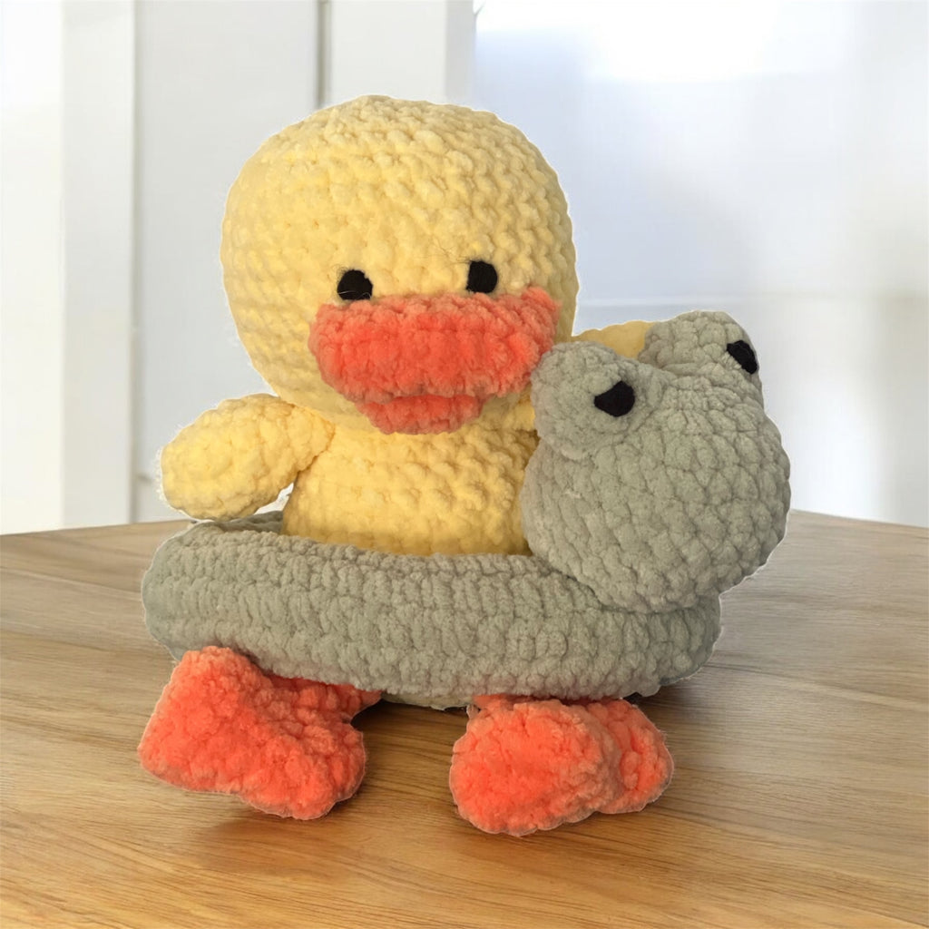 Handmade Crochet Duck with Frog Float - Coastal Summer Decor