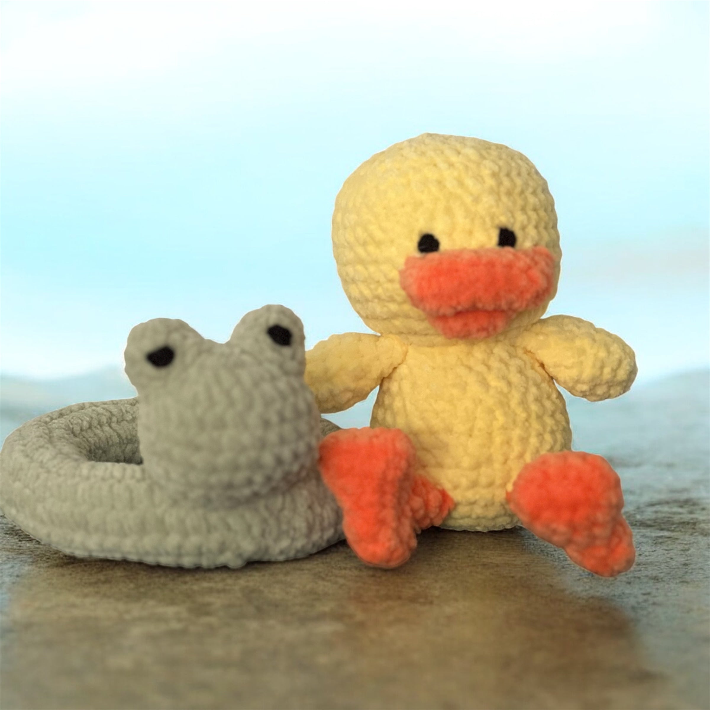 Handmade Crochet Duck with Frog Float - Coastal Summer Decor