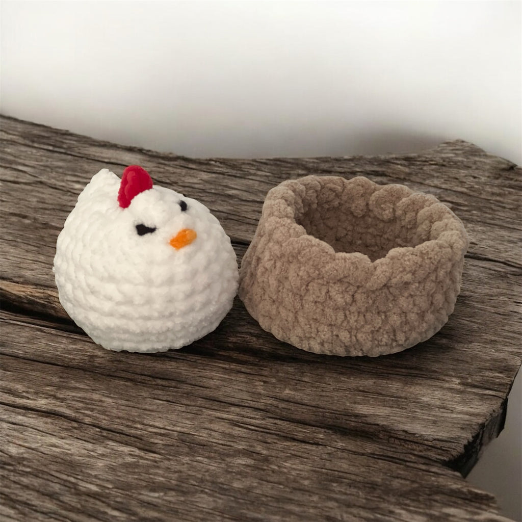 Hand-Crocheted Chicken in a Basket - Farmhouse Decor