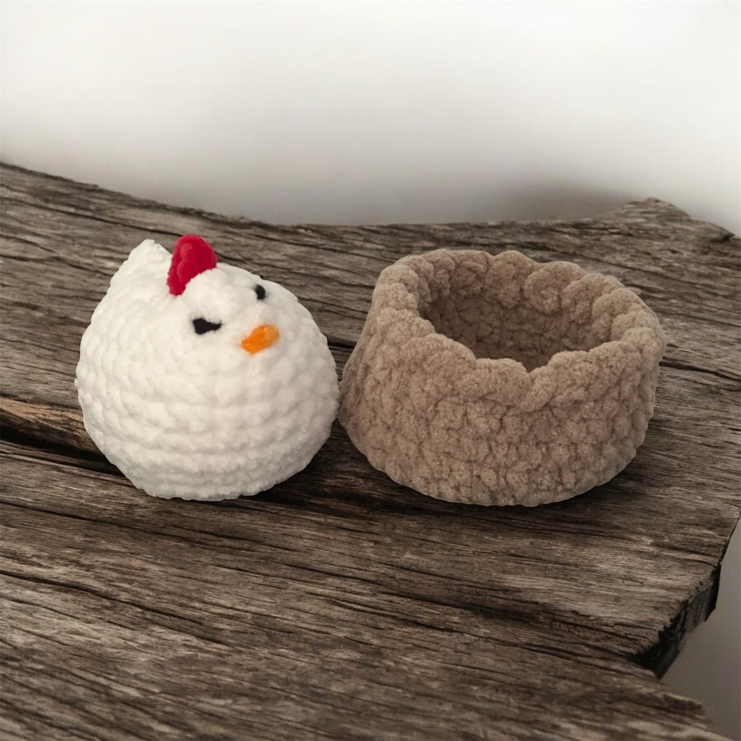 Hand-Crocheted Chicken in a Basket - Farmhouse Decor