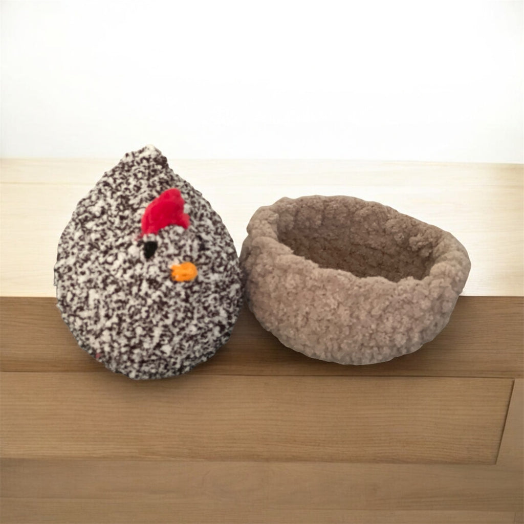 Handmade Crochet Chicken in Basket - Farmhouse Decor