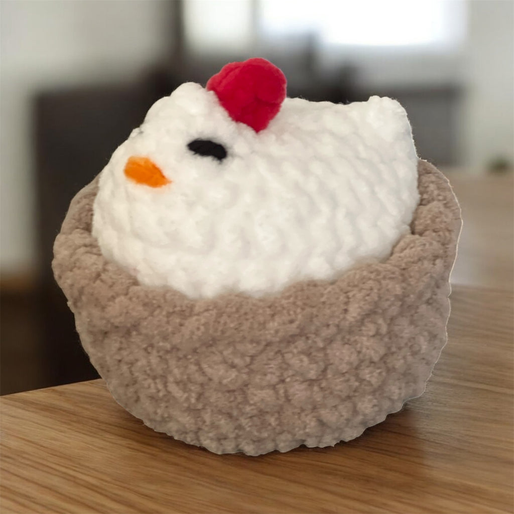 Hand-Crocheted Chicken in a Basket - Farmhouse Decor